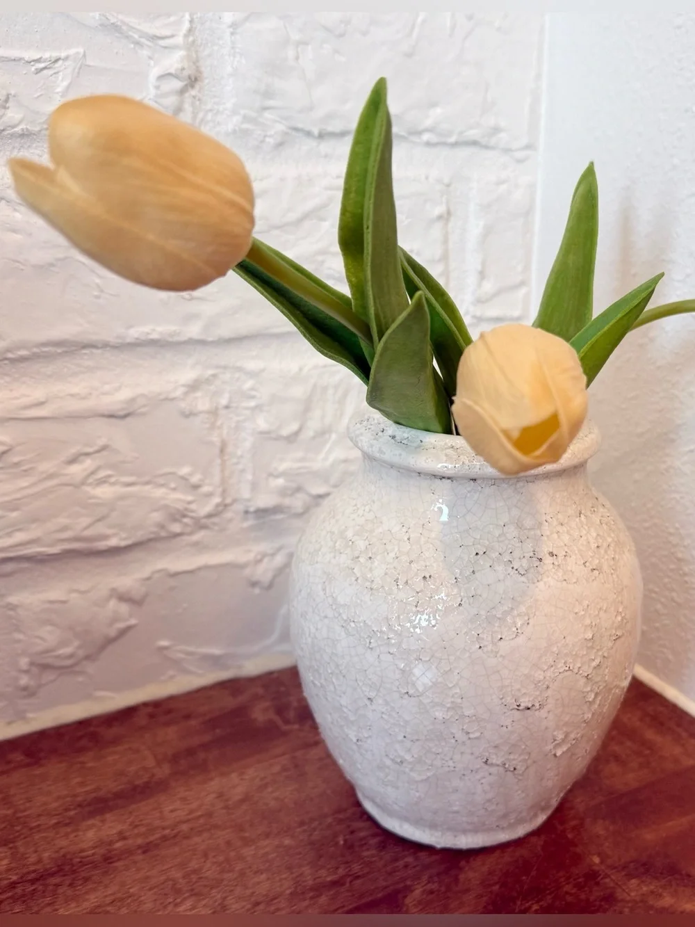 Magnolia Marie Distressed Crackle Vase Short Cream Farmhouse Decor
